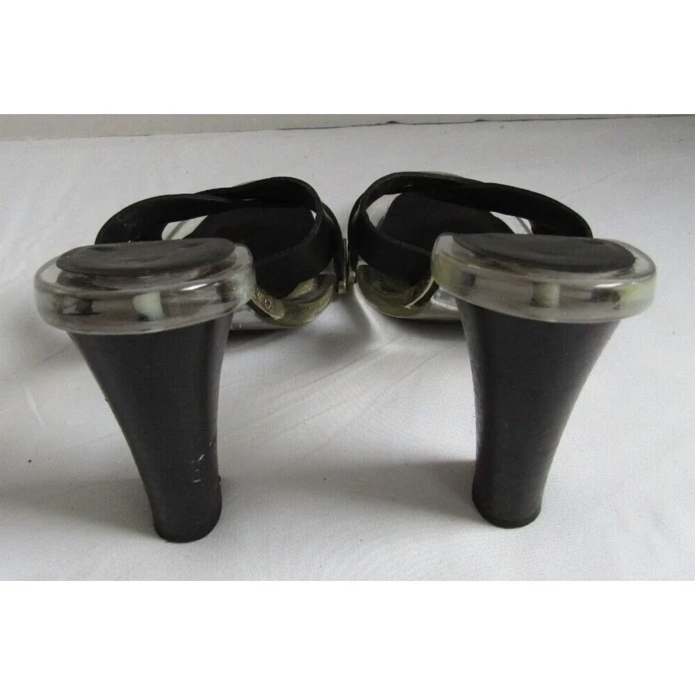 Michael Kors Black Leather Lucite Heels Chic Y2K Slide Sandals 6.5